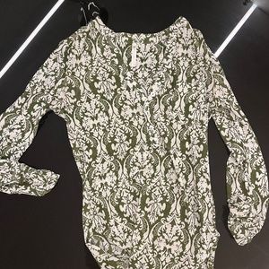DNA Couture Mesh Printed Henley Blouse